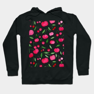 Watercolor cherries pattern - green and red Hoodie